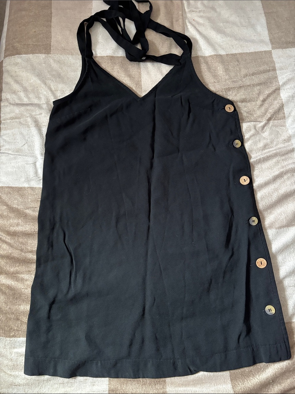 Black Button-Side Slip Dress